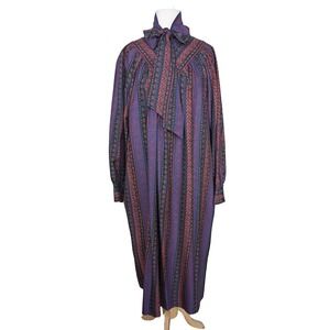Anne Crimmins Silk Maxi Dress Tunic 12 Vintage Boho Paisley Tie Neck S/M